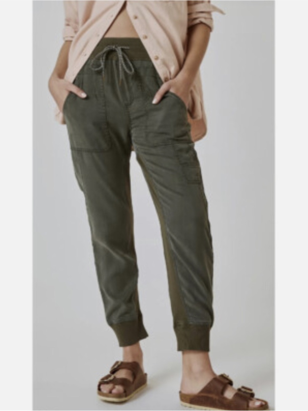 Level 99 Anthropologie Olive Utility Jogger Pants Linen Blend